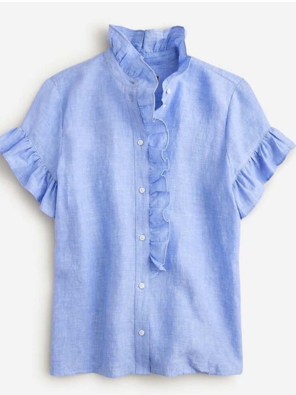 J crew cottage linen ruffle neck button up top size 6